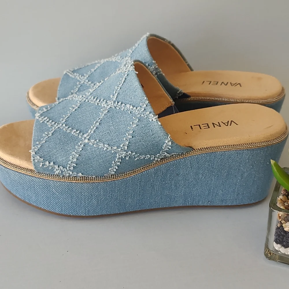Platform Sandals Wedge Vaneli Blue Denim Women's